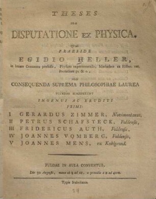 Theses pro disputatione ex physica