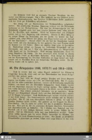 46. Die Kriegsjahre 1866, 1870/71 und 1914-1919