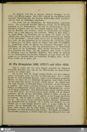 46. Die Kriegsjahre 1866, 1870/71 und 1914-1919