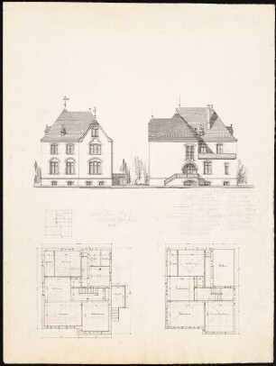 Haus Dihm, Berlin-Friedenau: 2 Ansichten, 2 Grundrisse (mit Skizzen)