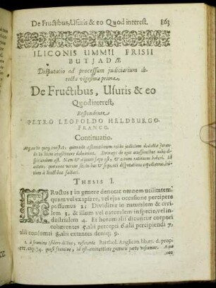 Disputatio [...] vigesima prima. De Fructibus, Usuris & eo Quodinterest.
