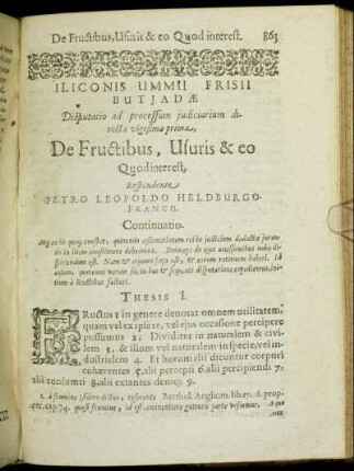 Disputatio [...] vigesima prima. De Fructibus, Usuris & eo Quodinterest.