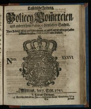 Nro. XVI, Montags, den 7. Sept. 1750