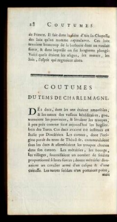 Coutumes Du Tems De Charlemagne.