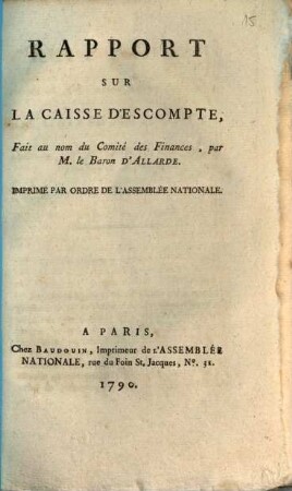 Rapport Sur La Caisse D'Escompte, Fait au nom du Comité des Finances