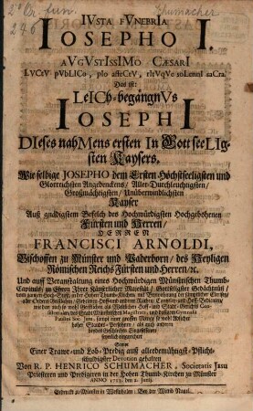 Iusta funebria Josepho I. Rom. Imp. dicta