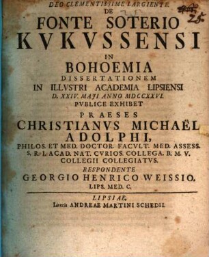 Diss. de fonte soterio Kukussensi in Bohemia
