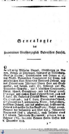 Genealogie des souverainen Großherzoglich Badenschen Hauses