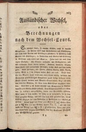 Ausländischer Wechsel, oder Berechnungen nach dem Wechsel-Cours.