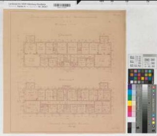 Münster (Münster) Vierfamilienhaus Wüllnerstraße Grundrisse Keller- und Erdgeschoß 1930 1 : 100 49,5 x 46,5 Pause Westfälische Heimstätte Wohnungsgesellschaft Münsterland