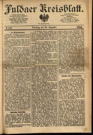 Erste Ausgabe vom Dienstag, den 25. Dezember 1894.