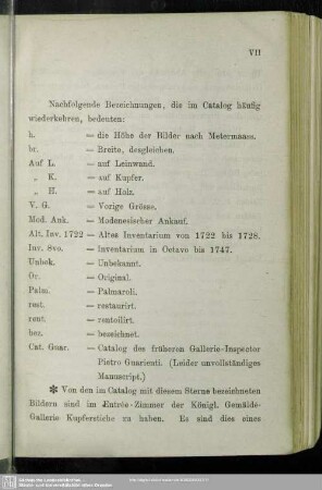 Folgende Bezeichnungen, die im Catalog häufig wiederkehren, bedeuten