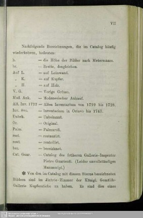 Folgende Bezeichnungen, die im Catalog häufig wiederkehren, bedeuten