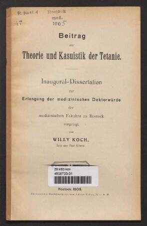 Beitrag zur Theorie und Kasuistik der Tetanie