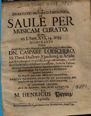 Dissertatio Historico-Theologica, De Saule Per Musicam Curato