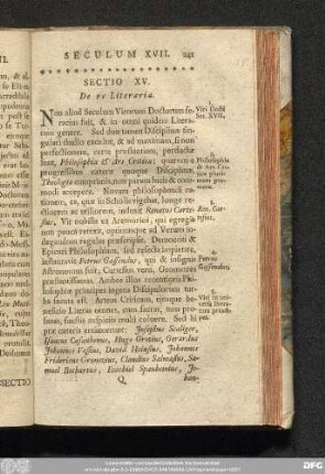 Sectio XV. De re Literaria.