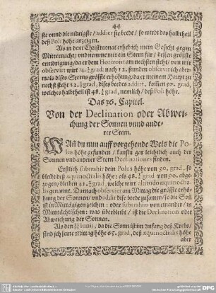 Das 36. Capitel. Von der Declination oder Abweichung der Sonnen unnd anderer Stern.