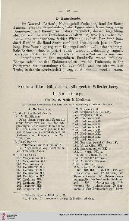 2: Funde antiker Münzen im Königreich Württemberg : II. Nachtrag
