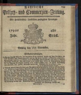 48tes Stueck, Montag den 26ten November. 1792