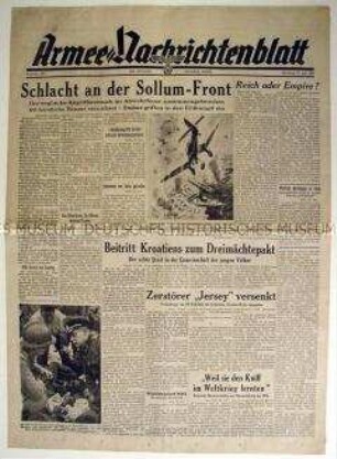 Kriegszeitung "Armee-Nachrichtenblatt" u.a. zum Beitritt Kroatiens zum Dreimächtepakt