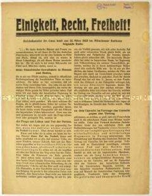Flugschrift mit einer Rede von Reichskanzler Wilhelm Cuno zur Ruhrbesetzung