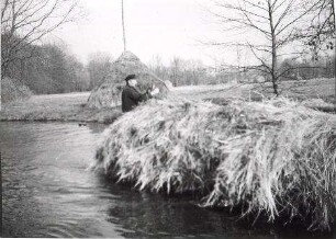 Transportkahn im Spreewald : Ort: Błota / Spreewald. Bauer transportiert Stroh auf einem Kahn