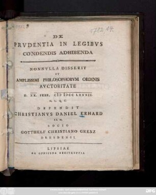 De Prvdentia In Legibvs Condendis Adhibenda