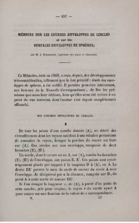 Mémoire sur les courbes enveloppes de cercles et sur les surfaces enveloppes de sphères.