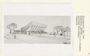 Stadthalle, Berlin-Spandau (Diplomarbeit bei Willy Kreuer): Perspektivische Ansicht