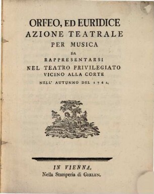 Orfeo, ed Euridice : Azione teatrale per musica