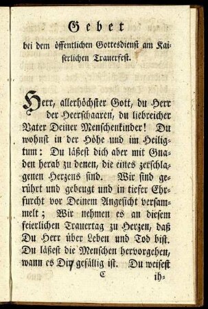 Gebet bei dem öffentlichen Gottesdienst am Kaiserlichen Trauerfest.
