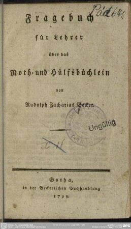 Fragebuch für Lehrer über das Noth- und Hülfsbüchlein