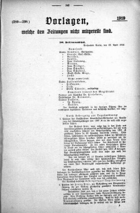 Anlage: (280-298), Vorlagen, welche den Zeitungen nicht mitgeteilt sind, 3. Mai 1919