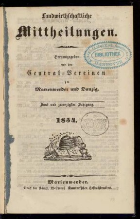 22: Landwirthschaftliche Mittheilungen : Organ d. Hauptvereins Westpreußischer Landwirthe