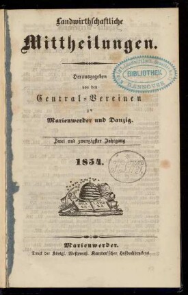22: Landwirthschaftliche Mittheilungen : Organ d. Hauptvereins Westpreußischer Landwirthe