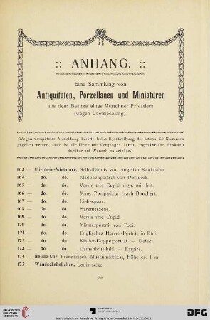 Anhang. Eine Sammlung von Antiquitäten, Porzellanen und Miniaturen (Nr. 163-222)