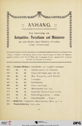 Anhang. Eine Sammlung von Antiquitäten, Porzellanen und Miniaturen (Nr. 163-222)