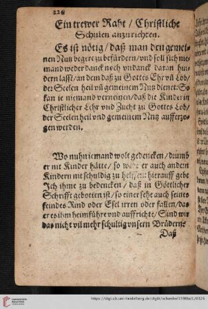 Ein treuer Raht, Christliche Schulen anzurichten