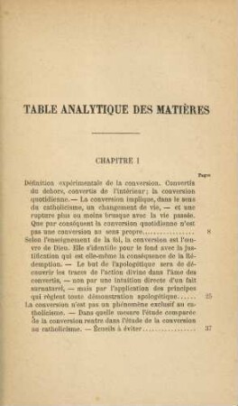 Table analytique des matrières