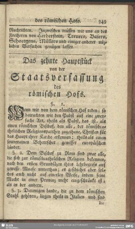 Das zehnte Hauptstück von der Staatsverfassung des römischen Hofs