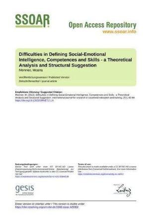Difficulties in Defining Social-Emotional Intelligence, Competences and Skills - a Theoretical Analysis and Structural Suggestion