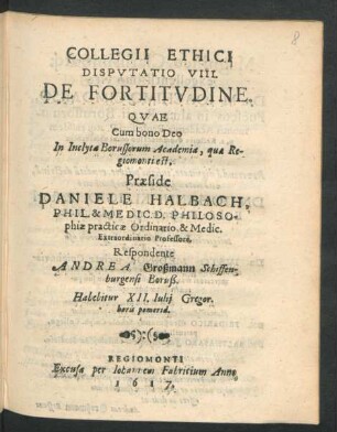 Collegii Ethici Disputatio VIII. De Fortitudine