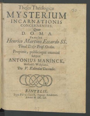 Theses Theologicae Mysterium Incarnationis Concernentes
