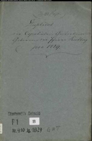 Kirchenbuchduplikat der katholischen Gemeinde Rietberg, Kreis Wiedenbrück (GHT 1829) (Gemeinde: Katholische Gemeinde Rietberg, Kreis Wiedenbrück)