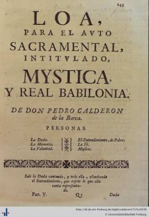 Loa para el Auto Sacramental Mistica, y Real Babilonia.
