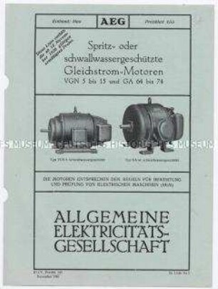 Spritz- oder schwallwassergeschützte Gleichstrom-Motoren VGN 5 bis 15 und GA 64 bis 74 (O) (Preisblatt 155)