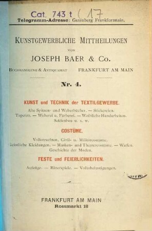 Kleinere Kataloge. [17.] [1892] = Nr. 4