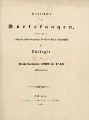 Vorlesungsverzeichnis 1862/63