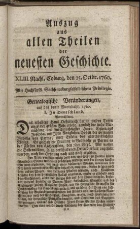 XLIII. Nachl. Coburg, den 25. Octbr. 1760.