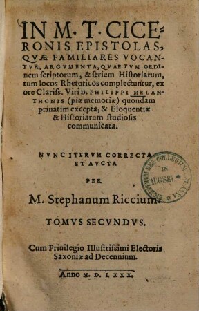 In M. T. Ciceronis epistolas, quae familiares vocantur, argumenta ..., 2